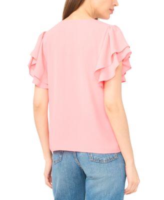 Women's V-Neck Double Flutter Sleeves Top