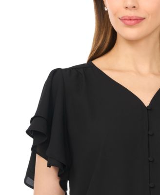 Women's V-Neck Double Flutter-Sleeve Top