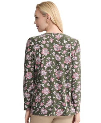 Women's Printed Henley V-Neck Top