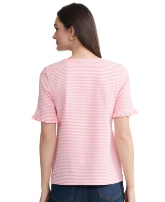 Women's Ruffle Elbow Sleeve Crew Neck Top