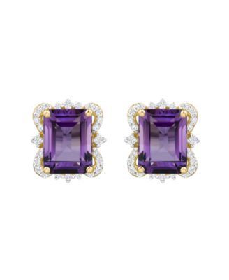 Onyx (2-3/4 ct. t.w.) and Diamond ( 1/6 ct. t.w.) Stud Earrings in 14k Yellow Gold (also available in Blue Topaz and Amethyst)