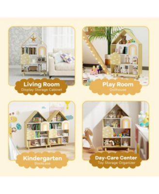 House-Shaped Kids Bookshelf Dollhouse Style Toy Storage