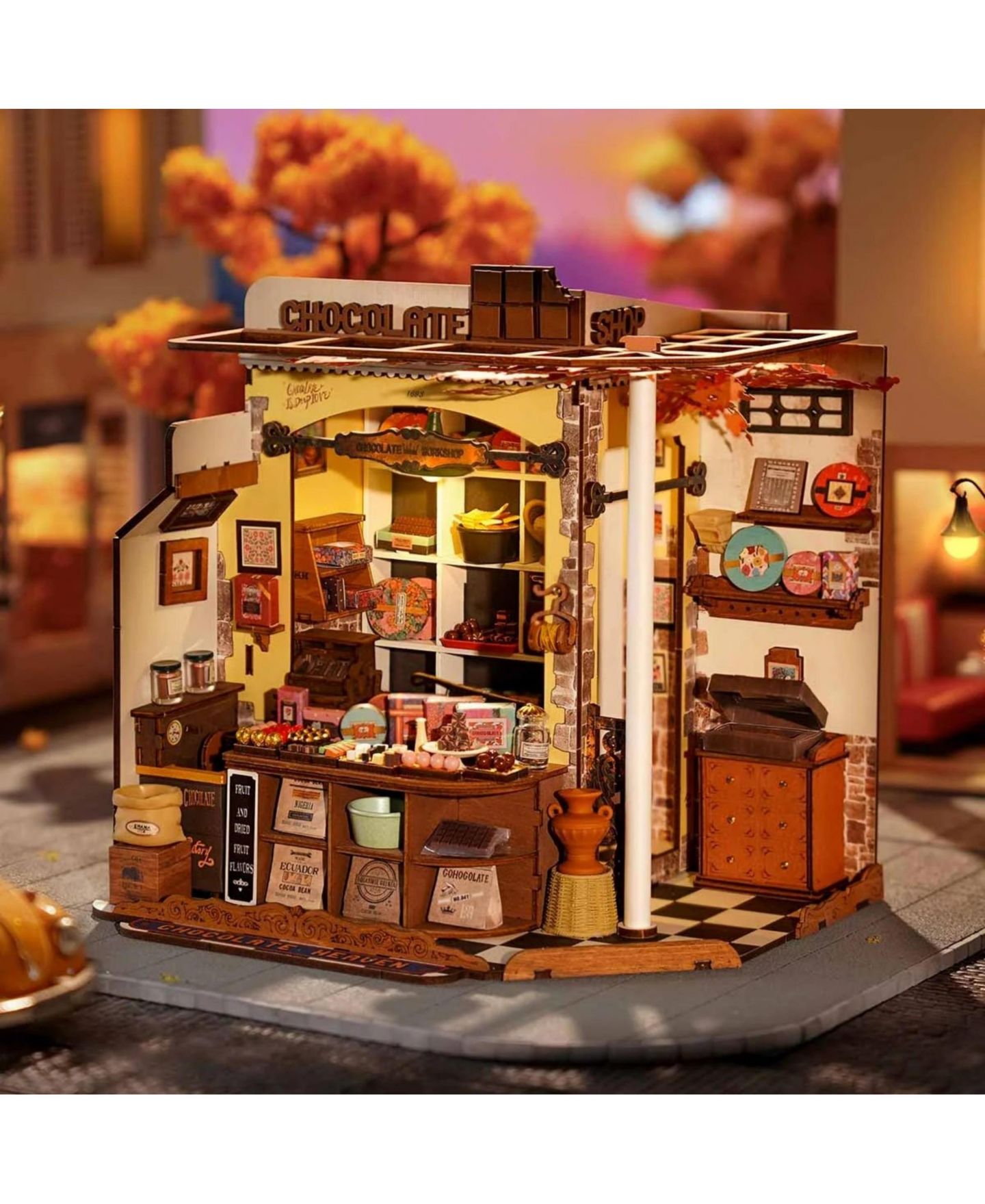 Детские конструкторы Robotime Chocolate Shop LED Light 330-Piece Wooden Puzzle Set, Ages 14+ — фото 5