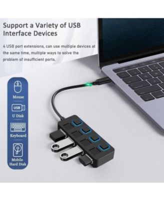 USB 3.0 Hub 4-Port - with Individual LED Power Switches, for Laptop/PC/Mac, Ideal for Home Office & Gaming.
