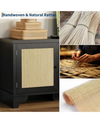 Boho TV Stand with 2 Storage Cabinets & Open Shelf, Bohemian Media Center