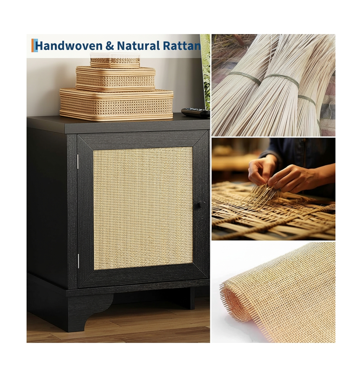 gaomon Boho Tv Stand with 2 Storage Cabinets & Open Shelf, Bohemian Media Center