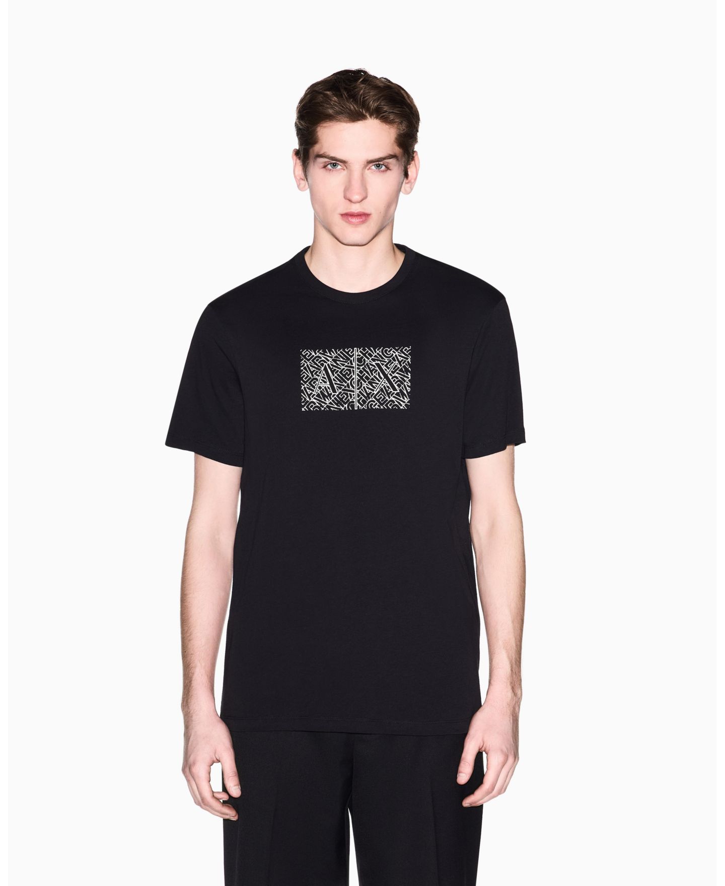Мужская футболка A|X Armani Exchange Short Sleeve Jersey Printed Box Logo, цвет: Чёрный — фото 1