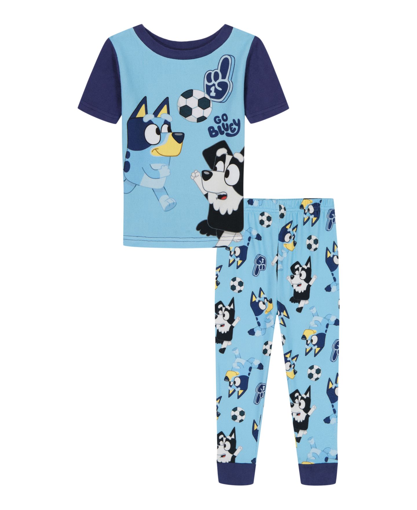 Детский комплект Bluey Go Blue для малышей: топ с коротким рукавом и джоггеры, 2T-4T, цвет: Синий / Тёмно-синий — фото 1