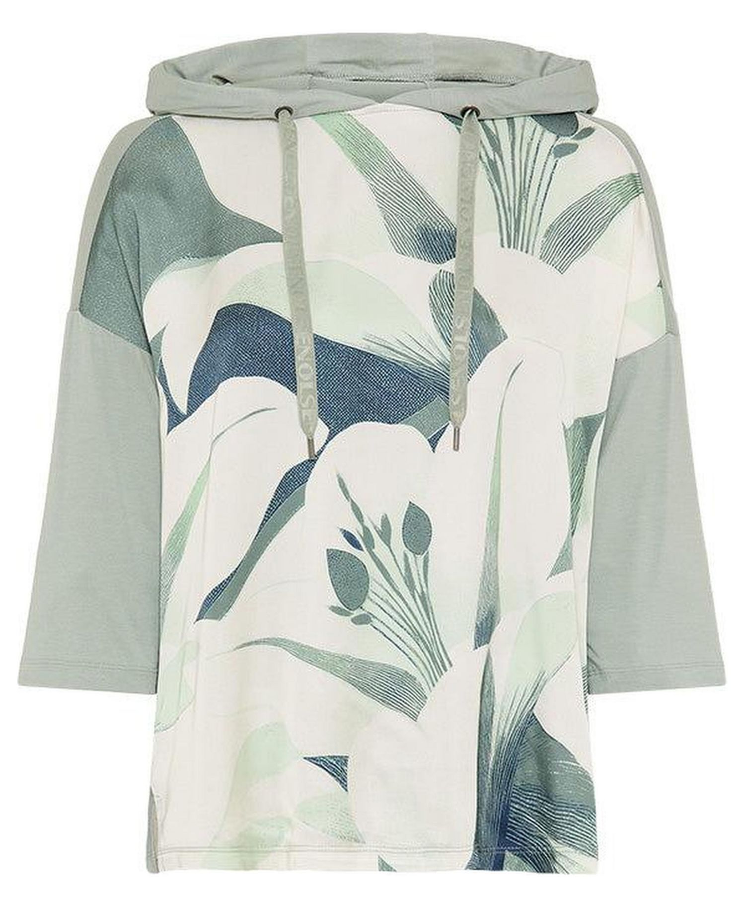 Women's Mixed Media Leaf Print T-Shirt with Hood