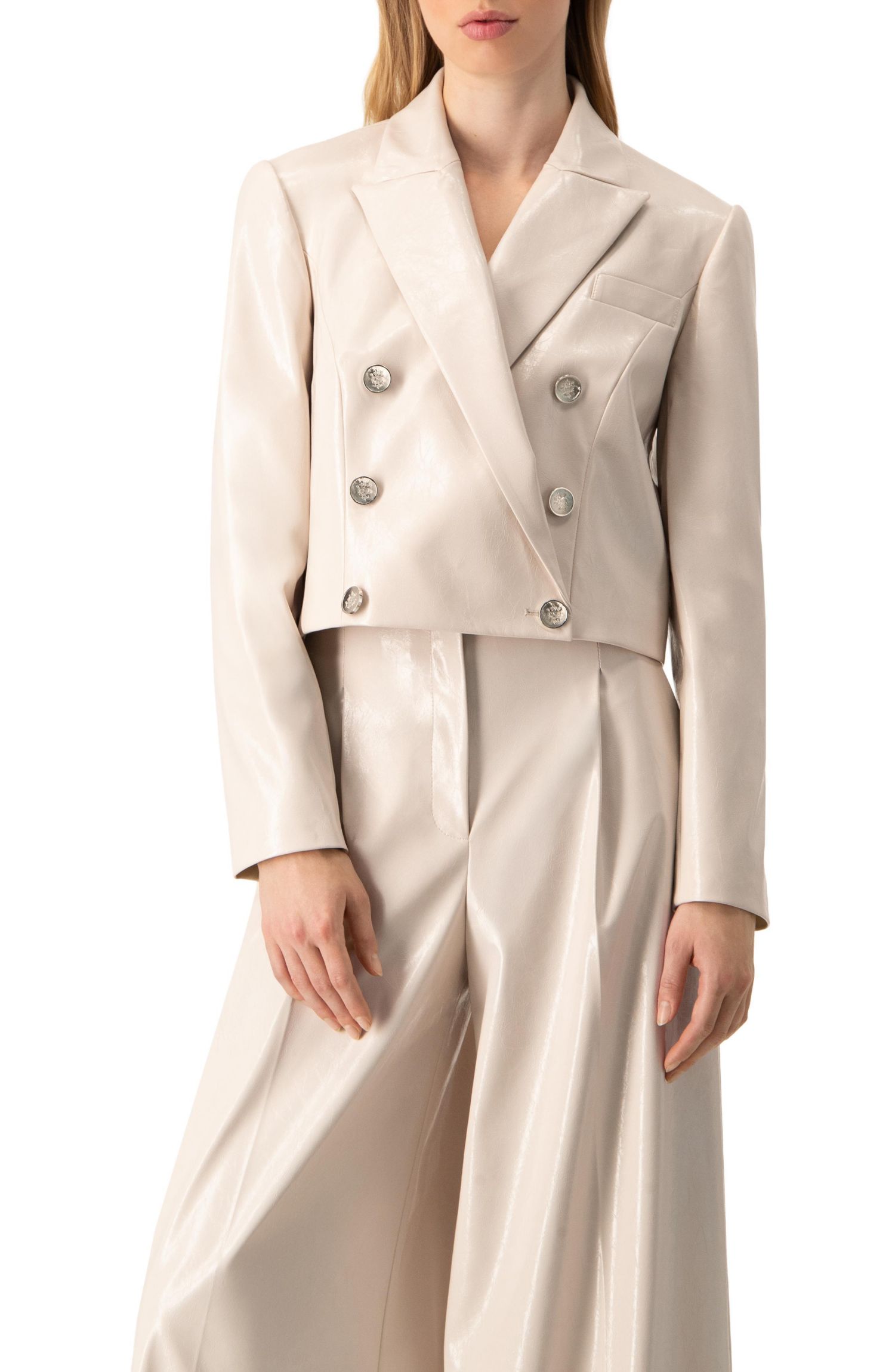 Women's Faun-Leather Double-Breasted Short Blazer