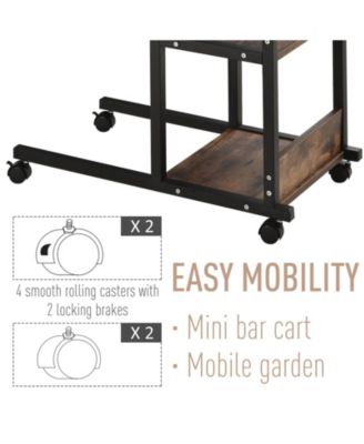 C-Shaped Mobile Sofa Bed Side Table Adjust Height 3-Tier Cart w/ Brake