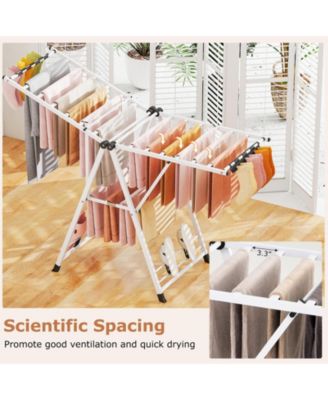 64" Clothes Drying Rack with Height-Adjustable Wings, Folding Laundry Rack