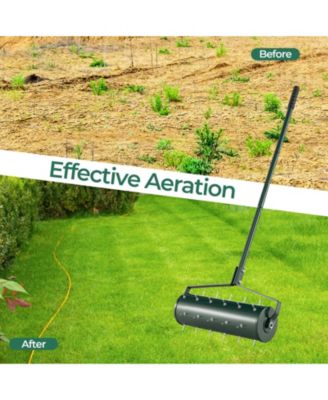 21 Inch Manual Lawn Aerator with Detachable Handle Filled with Sand or Stone