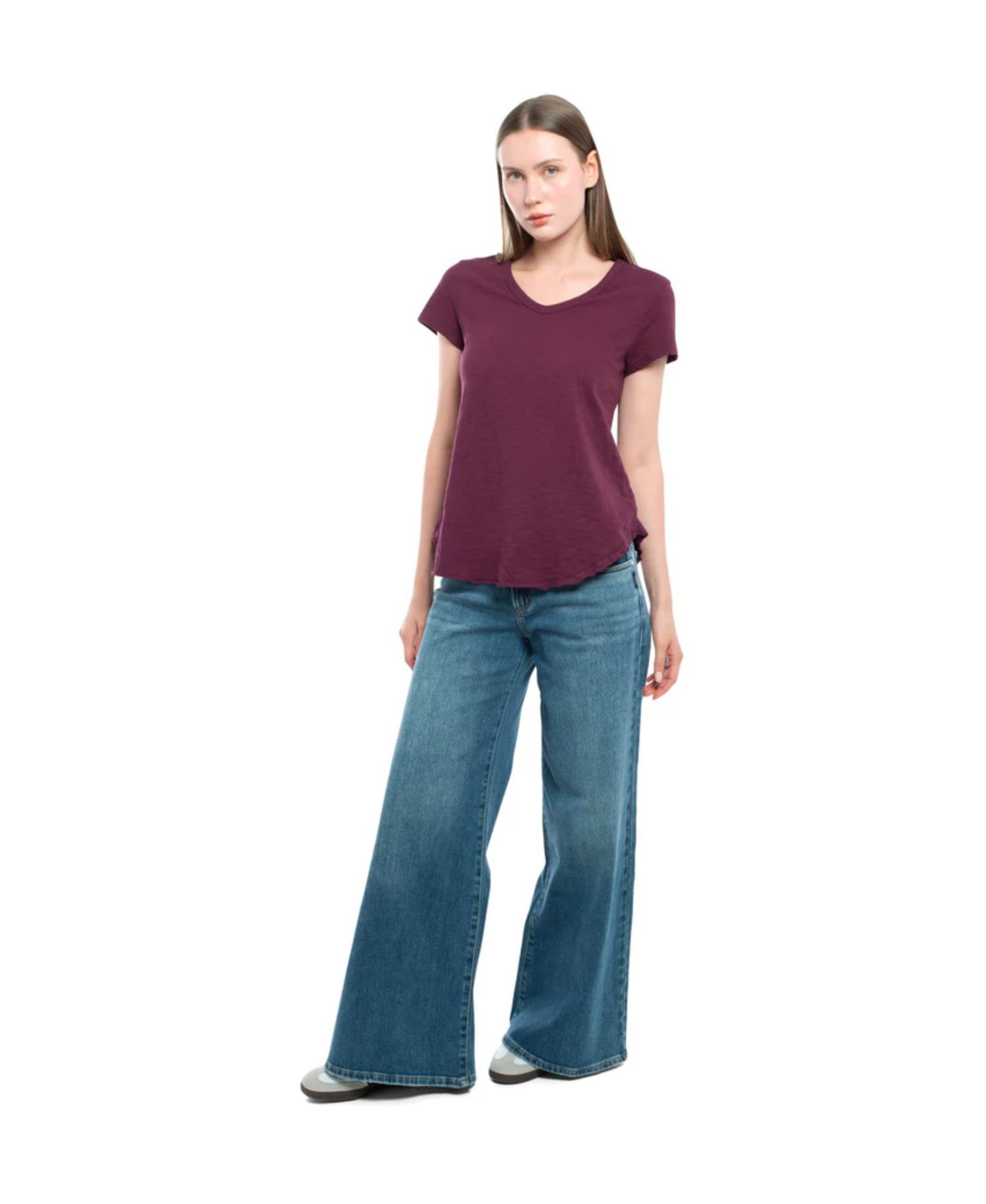 Women's Clothing Short Sleeve Shrunken V-Neck Shirttail Tee