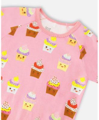 Toddler Girls ganic Cotton Two-Piece Pyjama Set Pink Cupcake Print