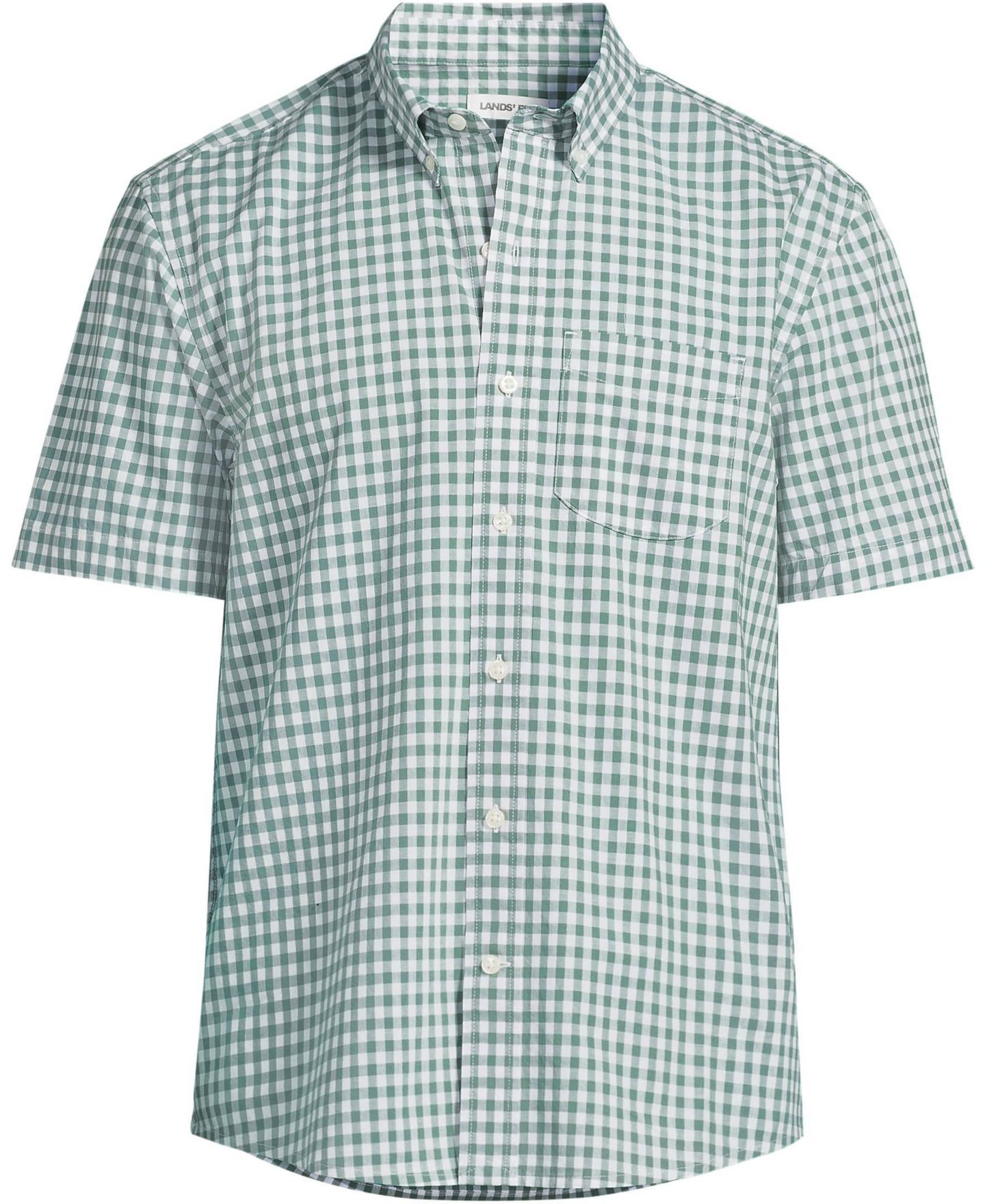 Мужская рубашка Lands' End Short Sleeve Easy Fit Poplin, цвет: В мелкую клетку, вариант 1 — фото 3