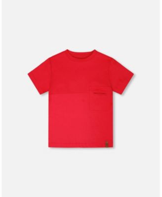 Big Boys Cotton Colorblock Jersey T-Shirt with Chest Pocket Rouge