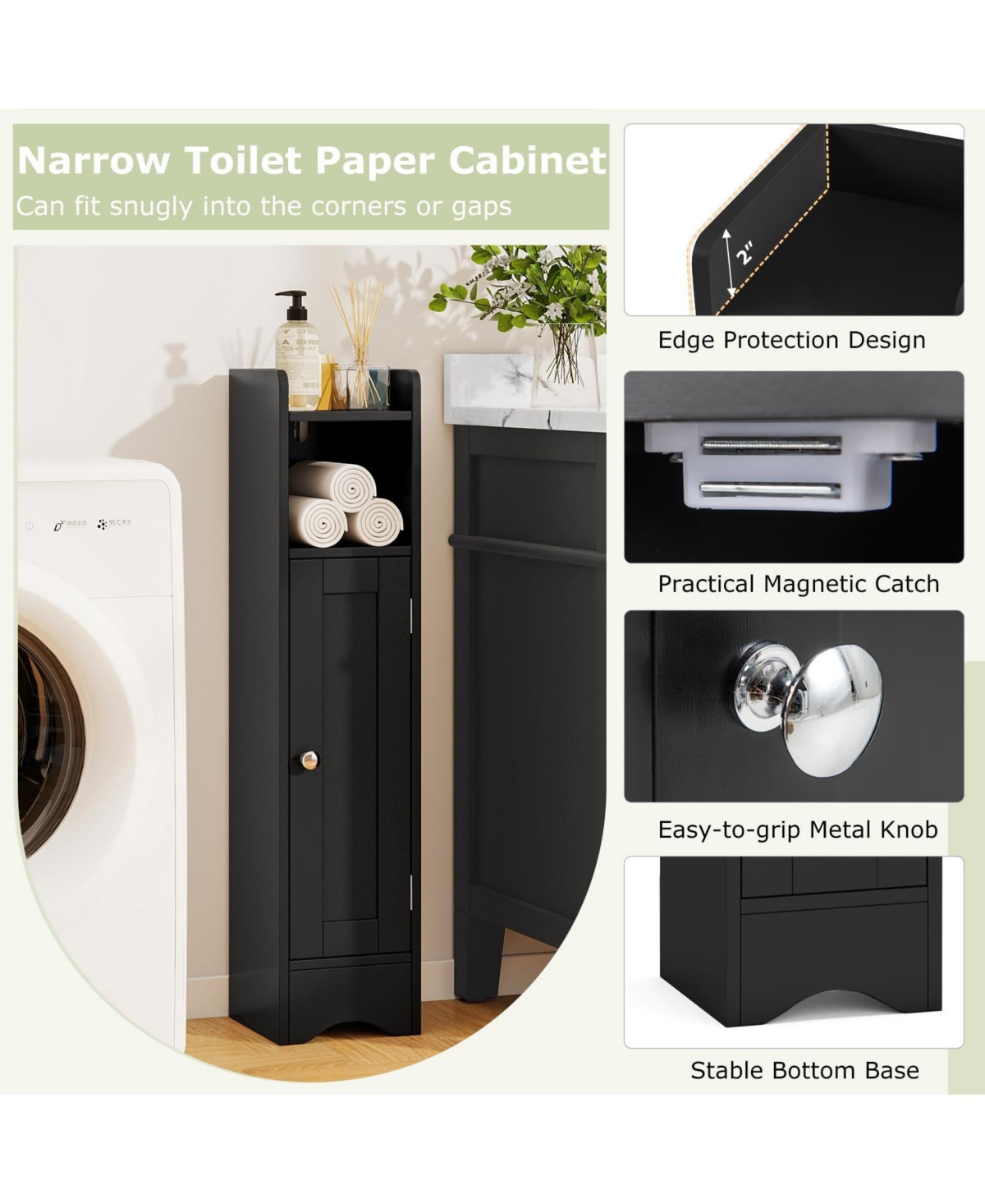 Volenca Slim Bathroom Corner Storage Cabinet with 1 Door and Adjustable Shelves