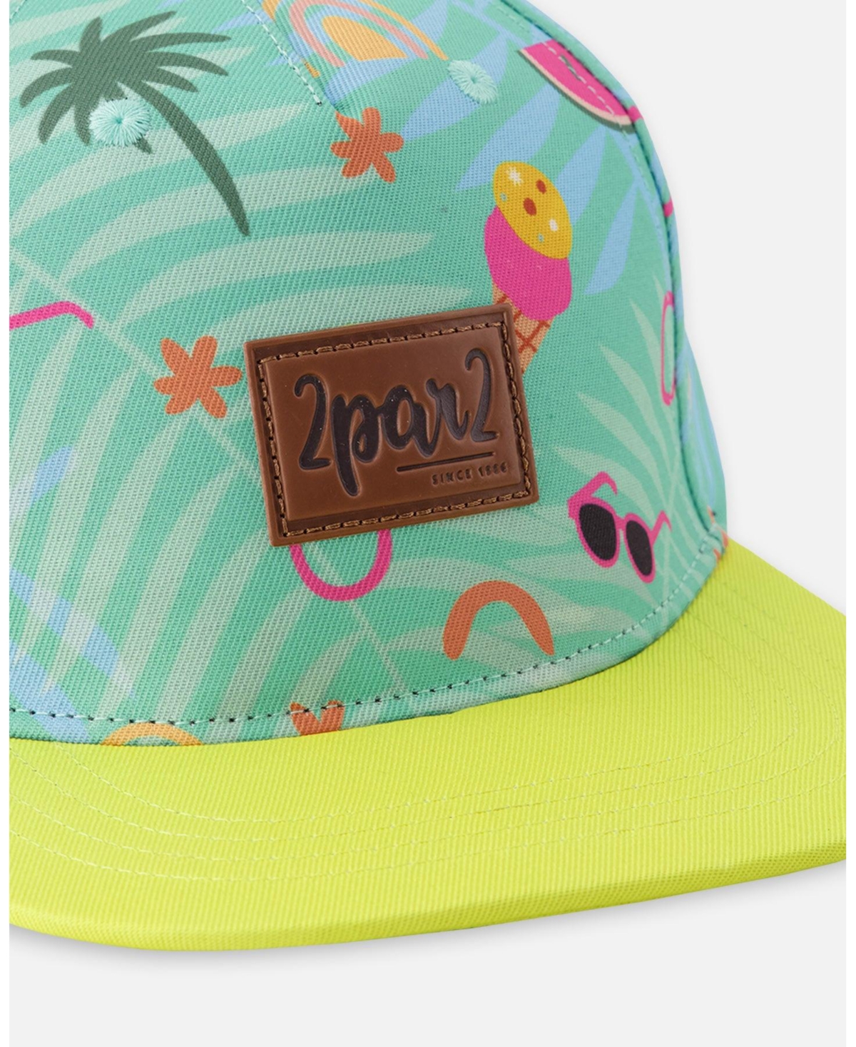 Deux par Deux Baby Girls Cap Green Beach Print