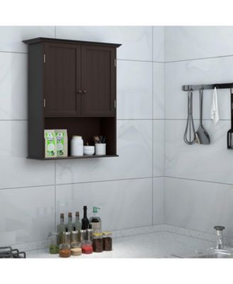 Wall-Mount Bathroom Storage Cabinet with Doors and Shelves Organizer