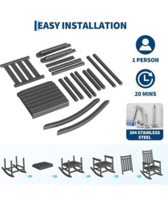 HDPE Weather-Resistant Rocking Adirondack Chair - 380LBS Heavy Duty, No Complex Assembly, Wood-Grain - Patio/Lawn