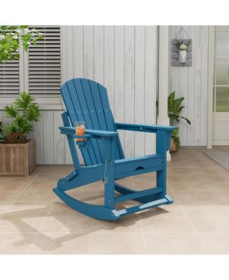 4-in-1 Folding Adirondack Rocker - Ottoman & Cup Holders, HDPE 380LBS 304 Steel, 80% Pre-Assembled (Grey, 1pc)