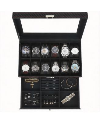 Premium Leather Watch & Jewelry Organizer with Glass Lid