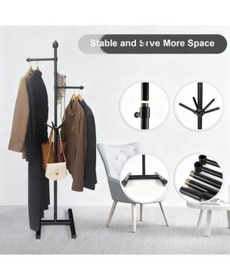 YIGII Heavy Duty Metal Coat Rack with 3 Arms and 5 Hooks for Various Spaces