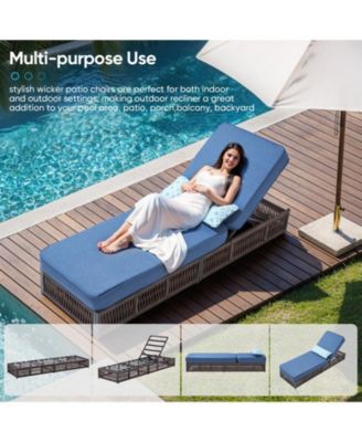 Brown 1-Piece Wicker Chaise Lounge with 5 In. Thick Olefin Cushions Patio Lounge Chair for Sunroom, Balcony