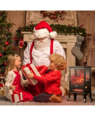 Electric Fireplace Stove with 17" Size, 1500W Power & 3 Sided Teal Checkerboard Flame View