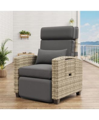 Reclining Patio Chair with Flip-Up Side Table - 150° Adjustable Backrest & Footrest