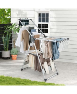 2-Layer Folding Clothes Drying Rack with 5-Level Adjustable Height