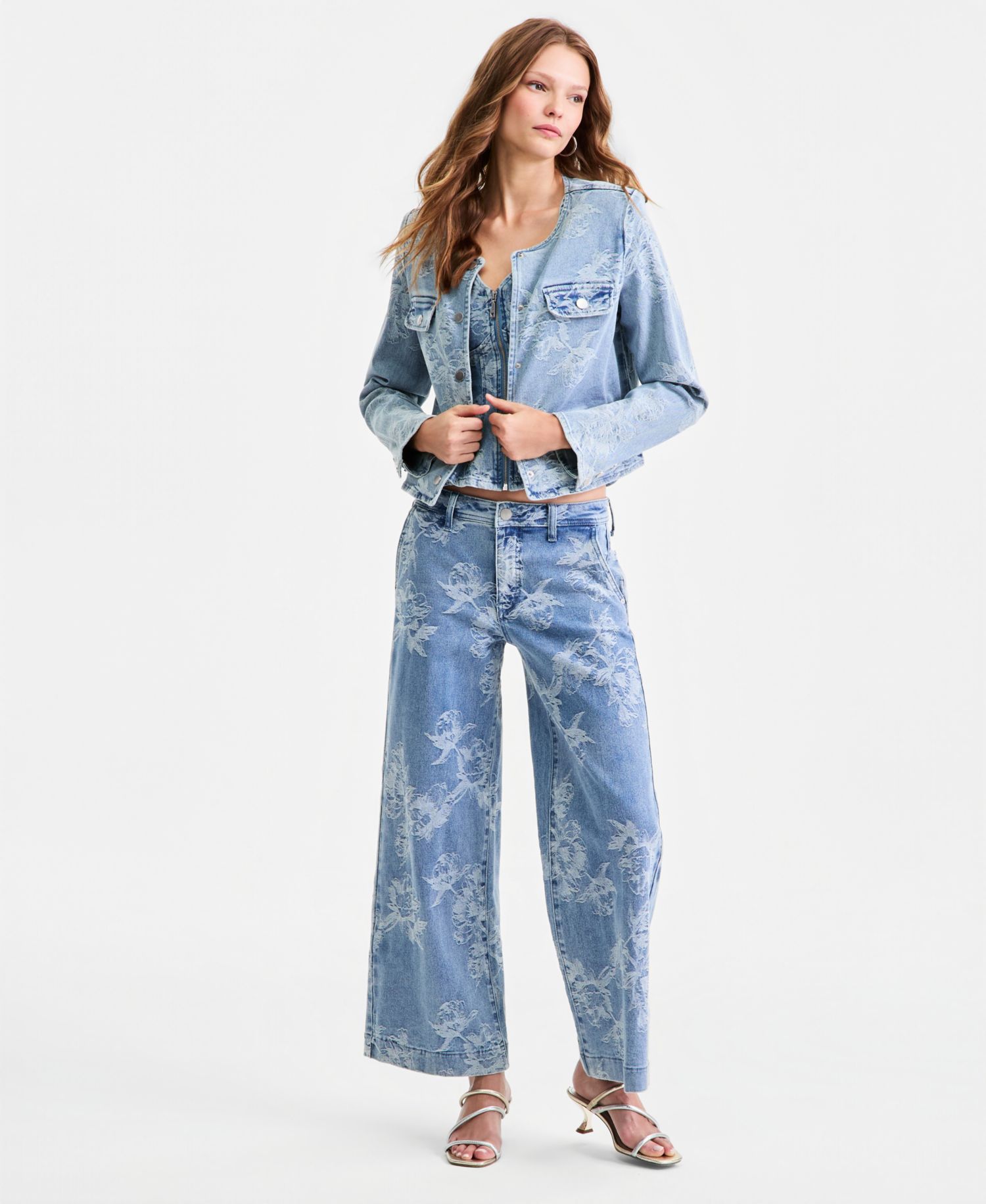 Women's Anika Sleeveless Printed Denim Peplum Top