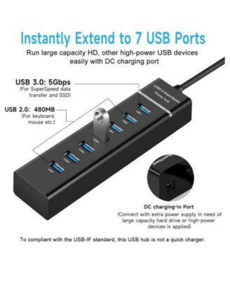 7-Port USB Hub with USB 3.0, Multiple USB,Compatible with Laptop, PC, MacBook,USB Peripherals,for Home Office,Travel