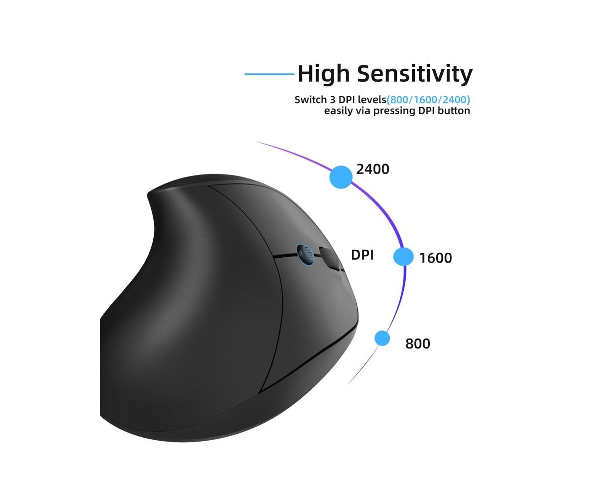 Risokeys 2.4G Wireless Ergonomic Vertical Mouse, 6 Buttons, 3 Dpi Levels, Silent Click, Comfortable Grip for Office, Gaming, Pc & Mac