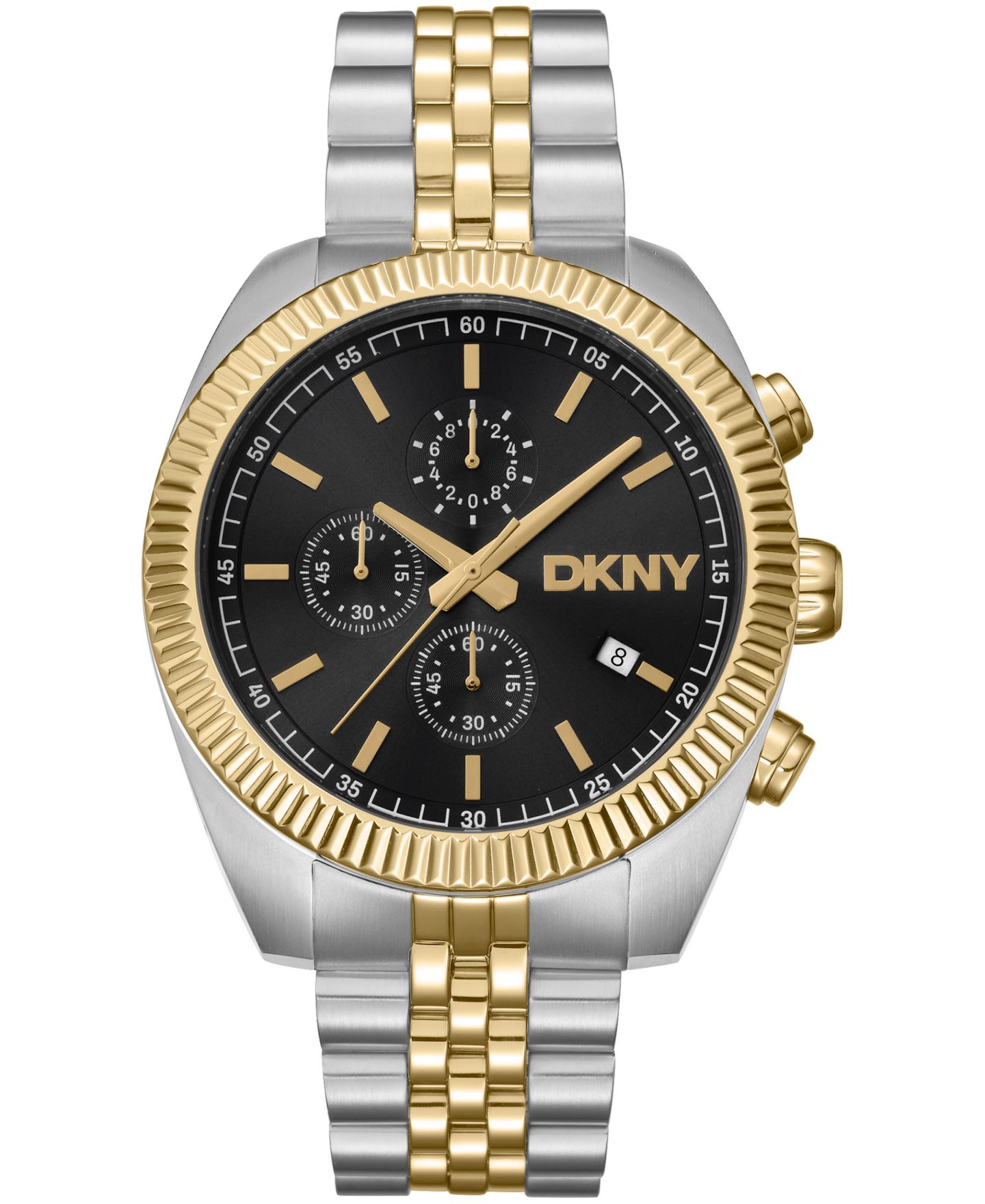 Мужские часы DKNY Chronograph Black Dial Two-Tone Gold Stainless Steel Bracelet Watch, 42mm — фото 1