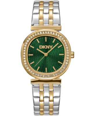 Women's Green Dial Crystal Bezel Two-Tone Gold Stainless Steel Bracelet Watch, 30mm