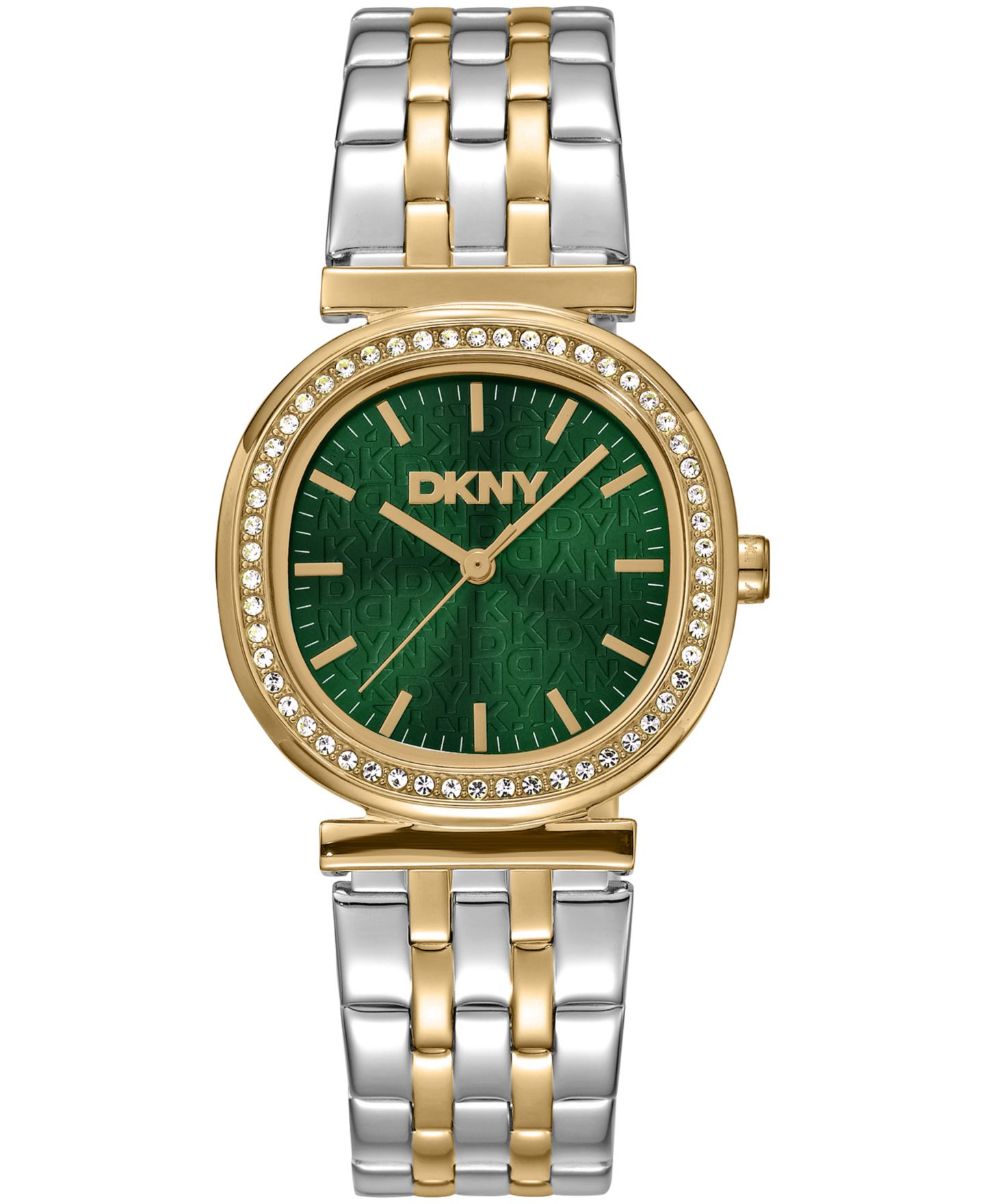 Женские часы DKNY Green Dial Crystal Bezel Two-Tone Gold Stainless Steel Bracelet Watch, 30mm — фото 1