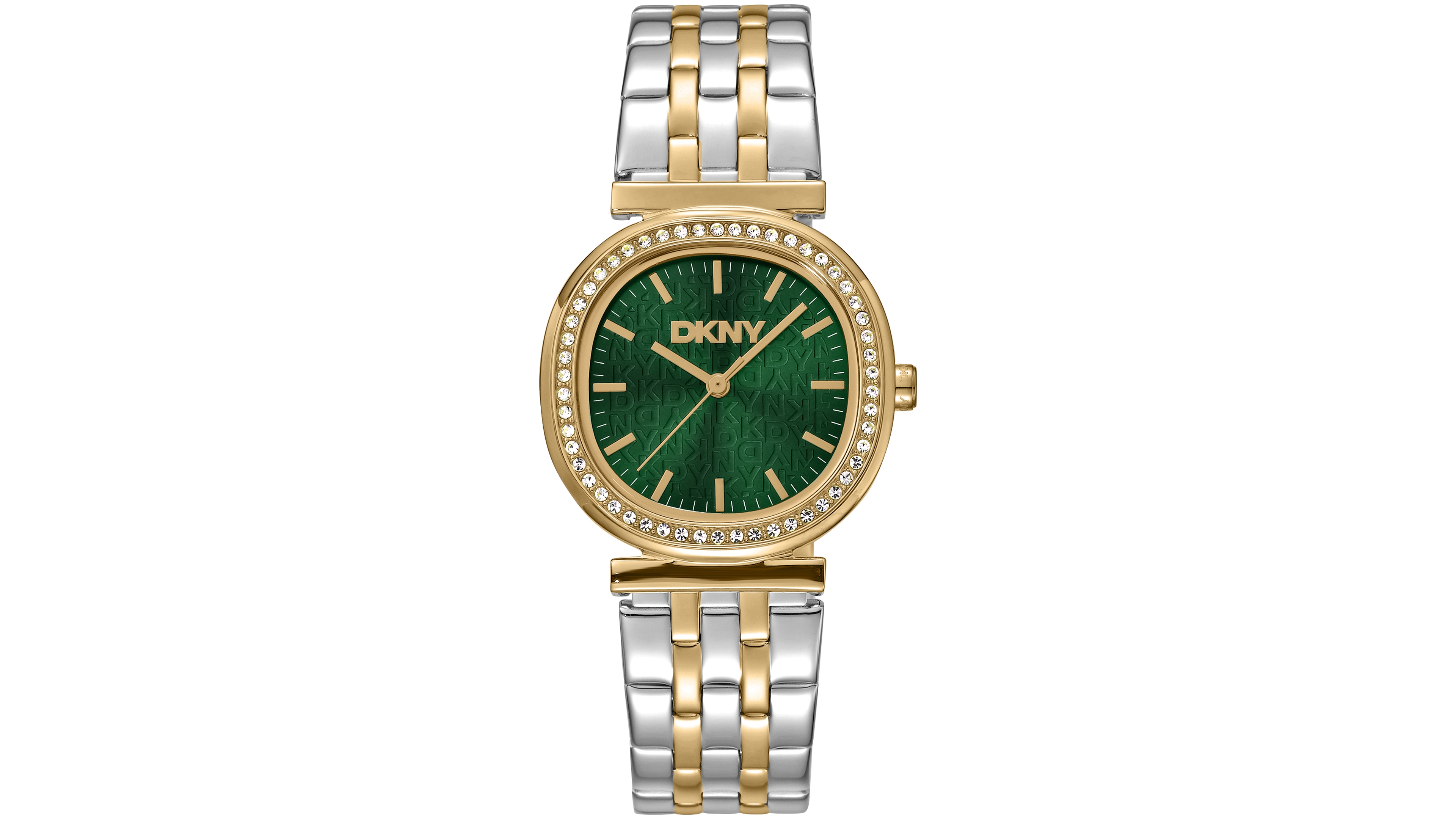 Dkny Women's Green Dial Crystal Bezel Two-Tone Gold Stainless Steel Bracelet Watch