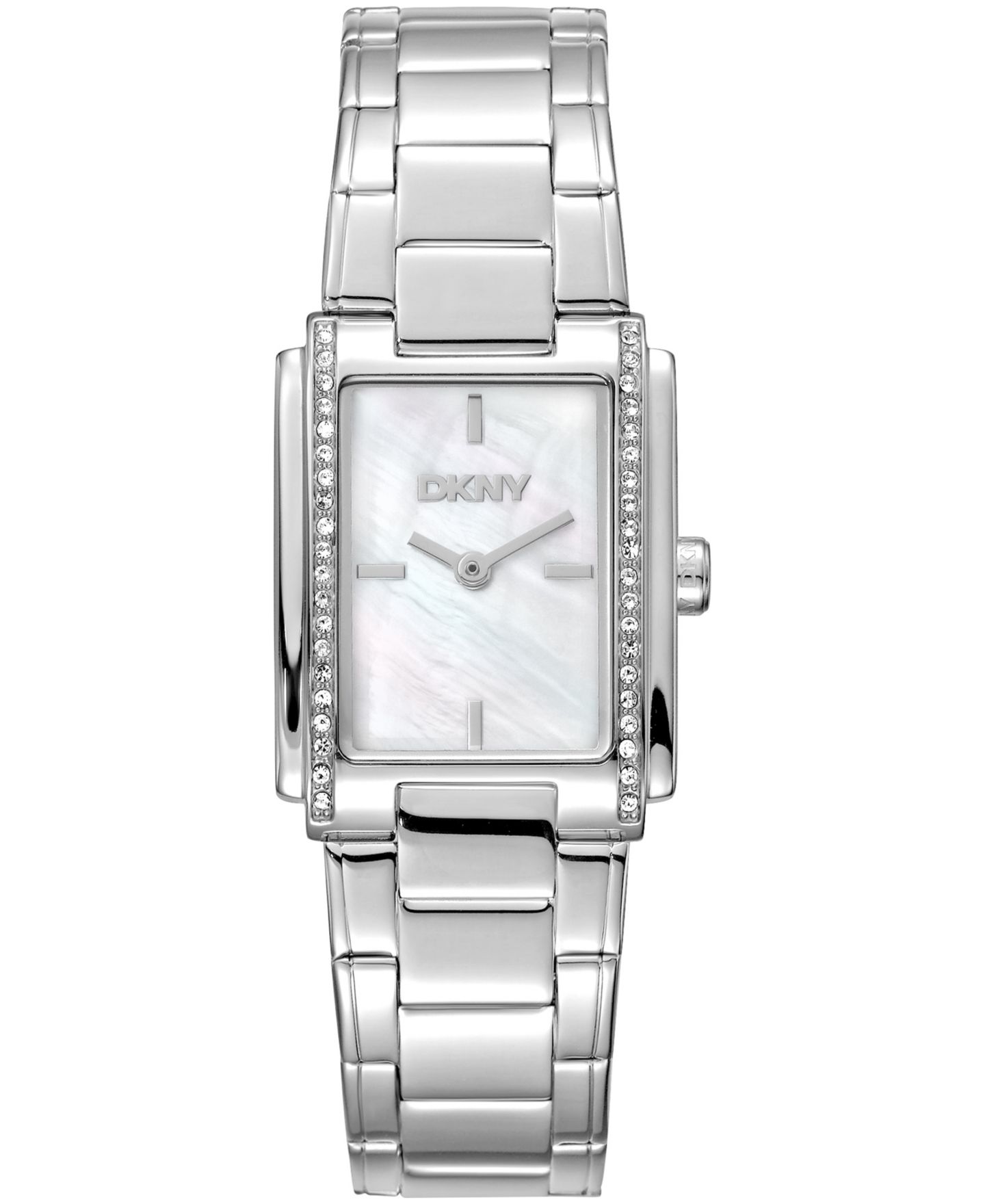 Женские часы DKNY White MOP Dial Crystal Accented Case Stainless Steel Bracelet Watch, 23 x 30mm — фото 1