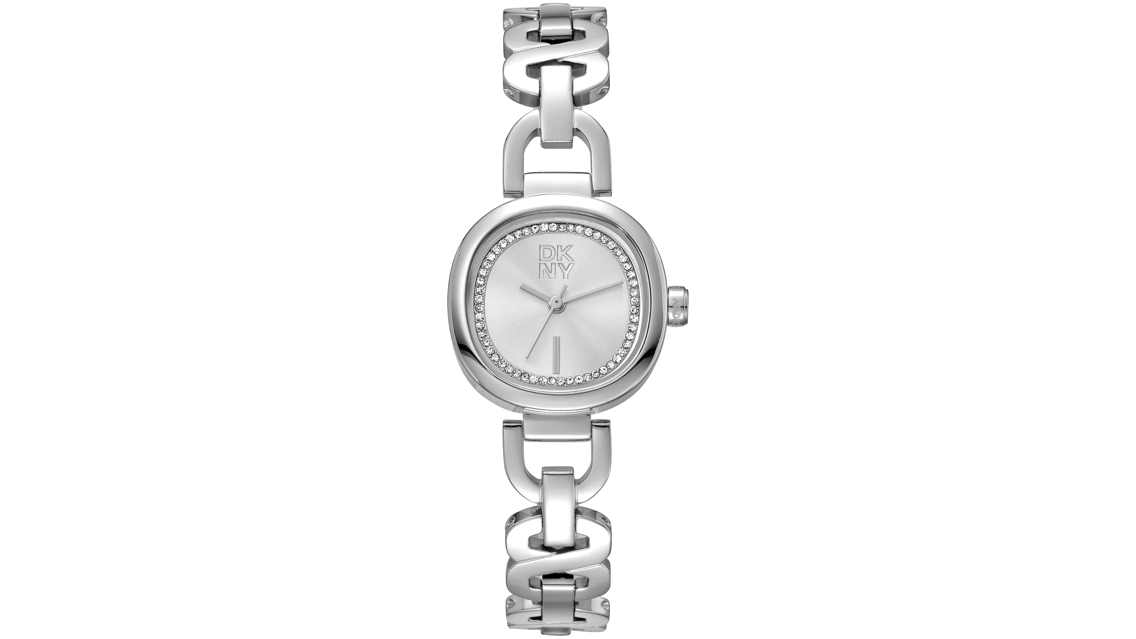 Dkny Women's Silver Crystal Accented Dial Stainless Steel Open Link Bracelet Watch