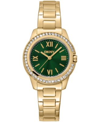 Women's Green Dial Crystal Bezel Gold-Tone Stainless Steel Bracelet Watch, 30mm