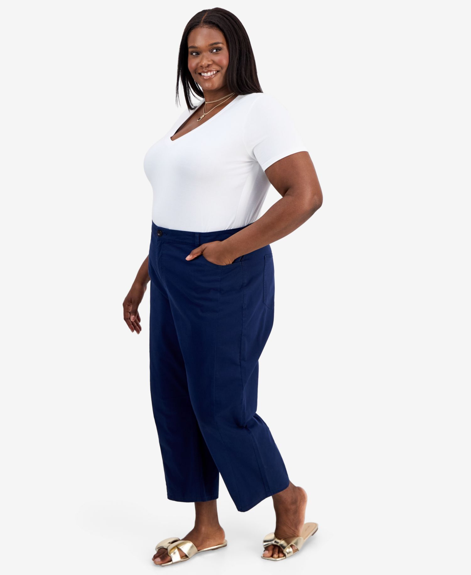 Trendy Plus Size High-Rise Twill Barrel-Leg Pants