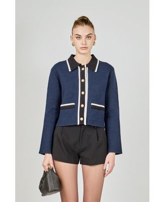 Women's Contrast Placket Cardigan