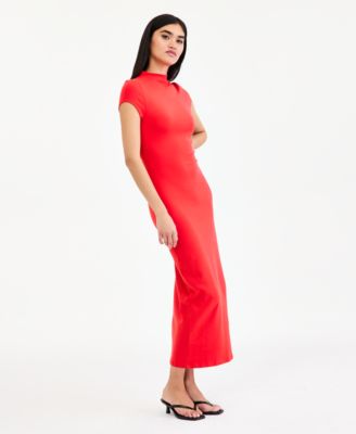 Women's Cap-Sleeve Mock-Neck Midi Dress