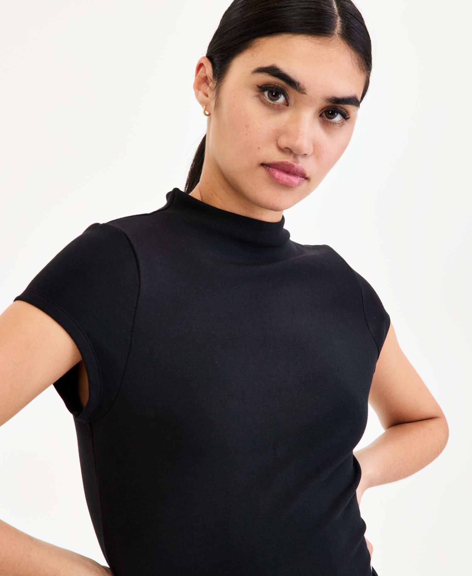 Women's Cap-Sleeve Mock-Neck Midi Dress