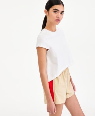 Women's High-Low Cotton Cap-Sleeve Top