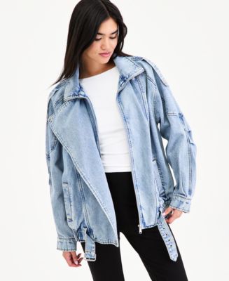 Bar III Women's Oversized Denim Bomber Jacket, Macy's Exclusive
