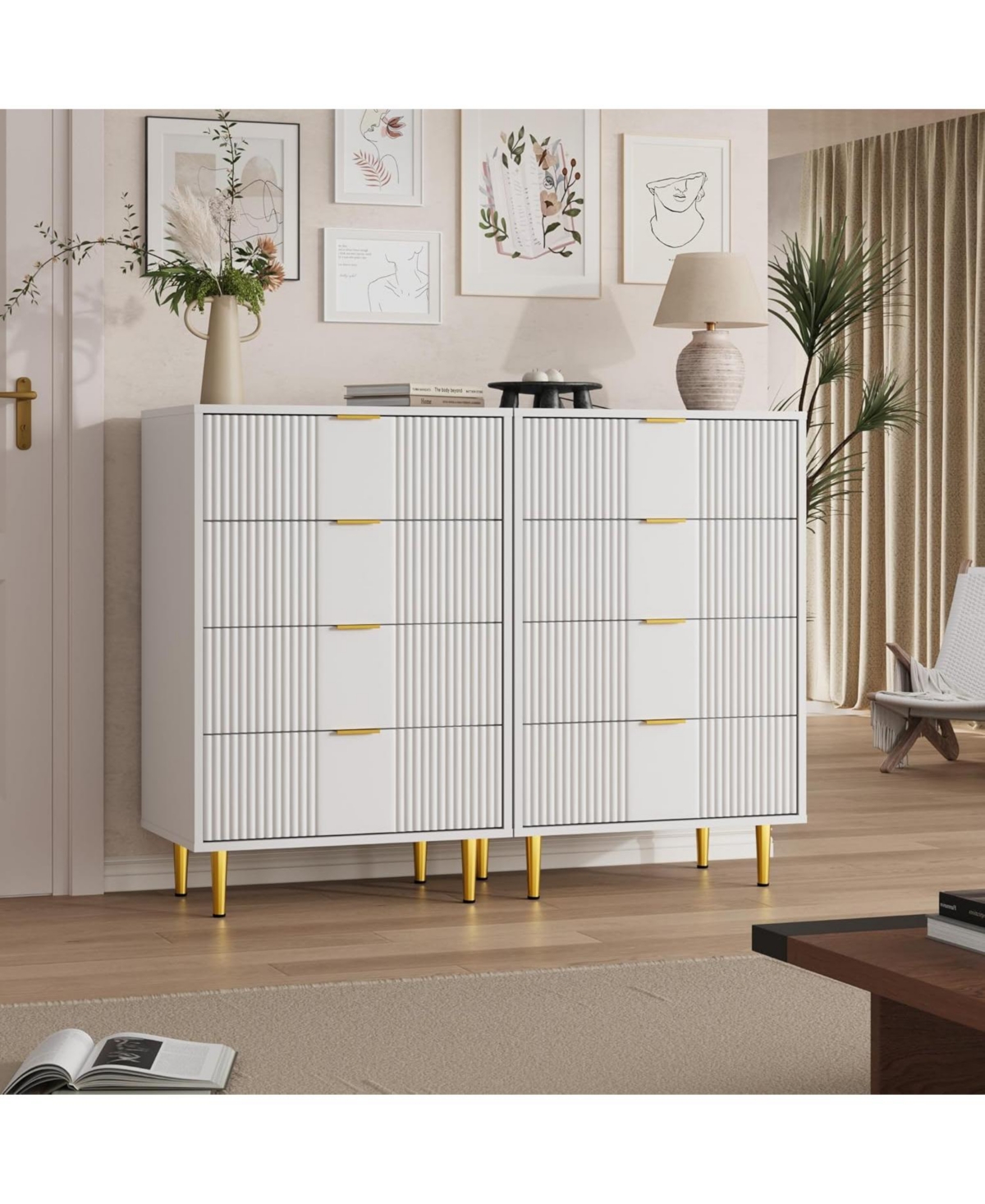 gaomon 4 Drawer 36.85" Tall Fluted Engineered Wood Chest of Drawers with Metal Handle