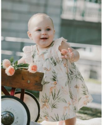 Baby Girls Muslin Dress and Bloomer Set Peach Deer Print